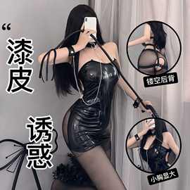 情趣内衣角色扮演性感露背牵引套装漆皮紧身衣捆绑束缚外贸1028