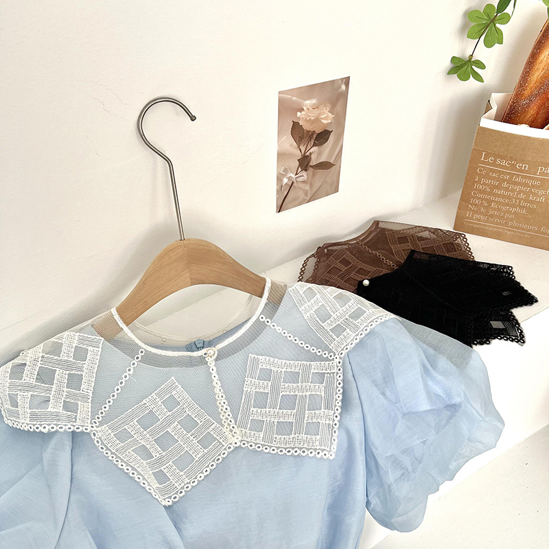 Camisas de cuello falso para niños de cuello falso de encaje, bufandas huecas, cuello, cuello de loto