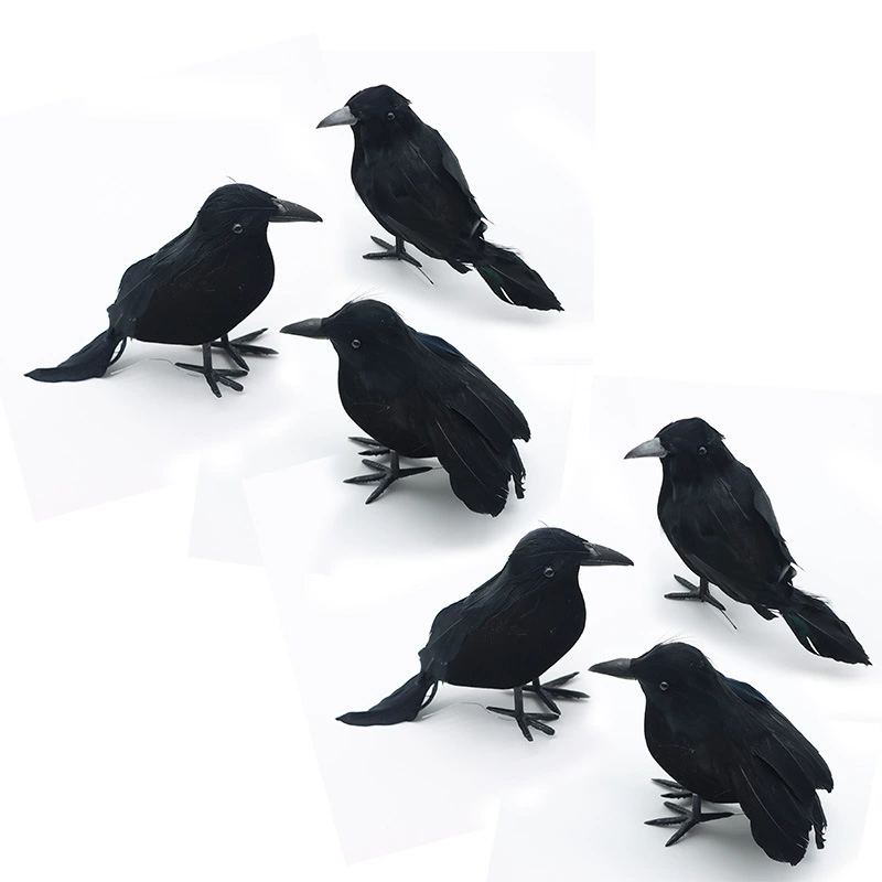Halloween Black Feather Crow forced Halloween Decoration Feather Birds 3PCS Garden Interior shooting props