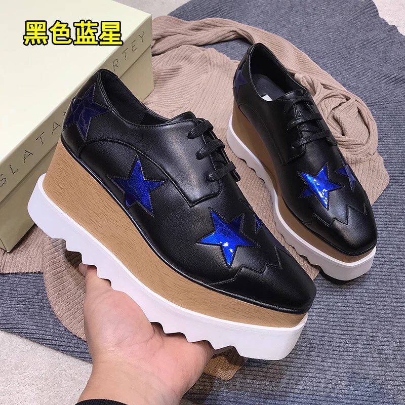 香港真皮星星松糕鞋女厚底2025春秋季英伦stella网红坡跟单鞋|undefined
