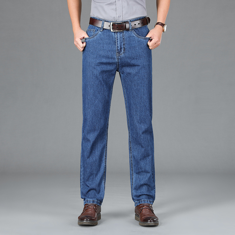 Straight jeans men's loose dad outfit middle-aged high waist non-elastic old business men's pants (support generation hair)