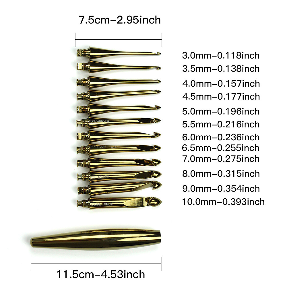 Herramientas de tejido transfronterizas de alúmina dorada desmontable ganchillo de cambio de aguja un conjunto de 12 cabezas de gancho