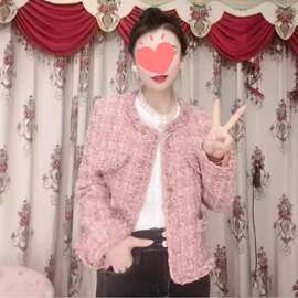 外贸加棉粉色小香风外套女冬季新款高端粗花呢名媛风上衣女小红书