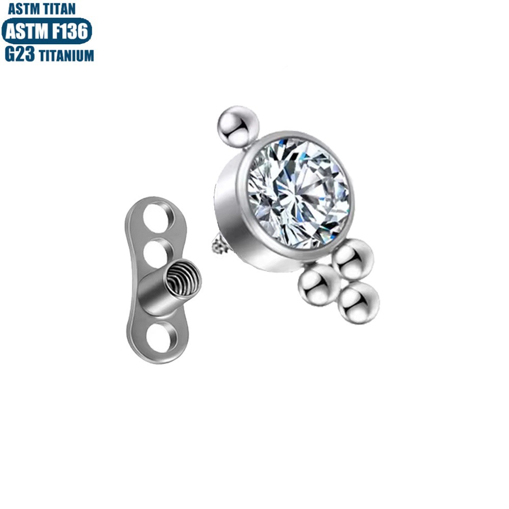 Silver pointed spike labret stud material detail