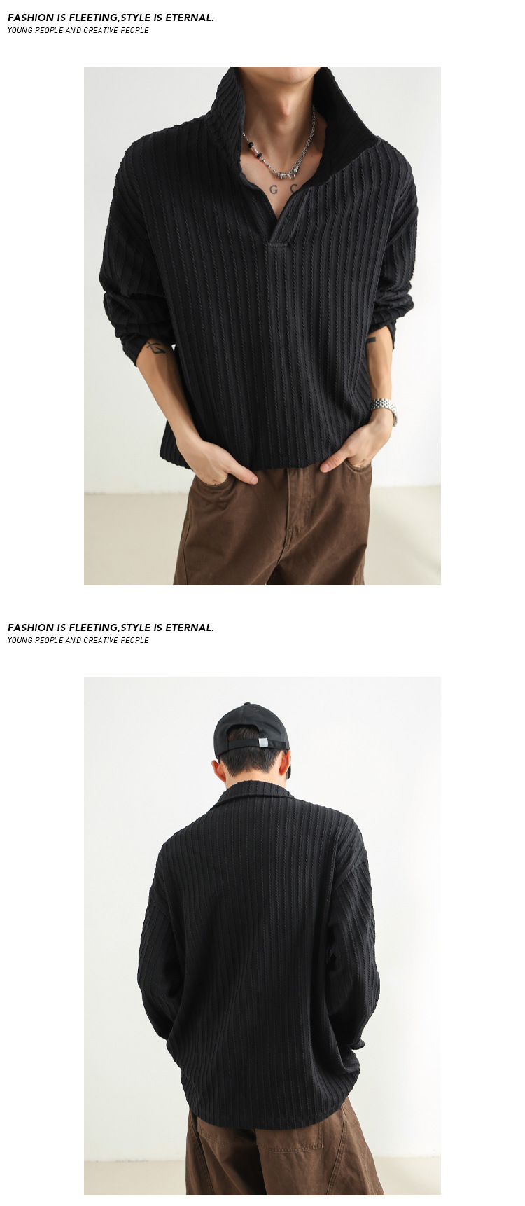 Herr polo med lång ärm och vetemönster i höststil_voghion.com