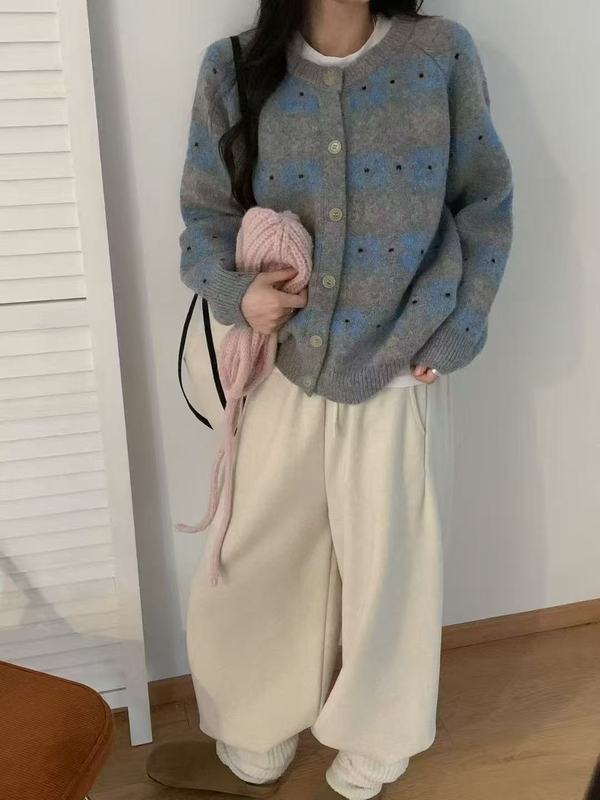 复古毛衣开衫女秋冬新款跨境宽松休闲外穿温柔短款针织毛衣外套女|undefined