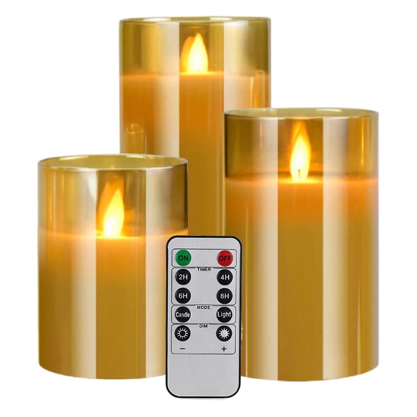 Vela LED oscilante de parafina en vaso de vidrio color té/gris/blanco, luz electrónica navideña, decoración para el hogar, luz de velas para bodas