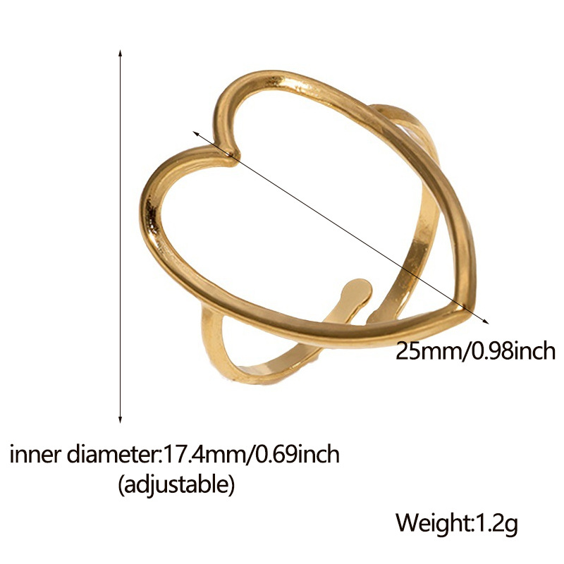 Acier Inoxydable 304 Plaqué Or 18K Élégant Rétro Placage Géométrique Feuille Forme De Cœur Anneau Ouvert display picture 10