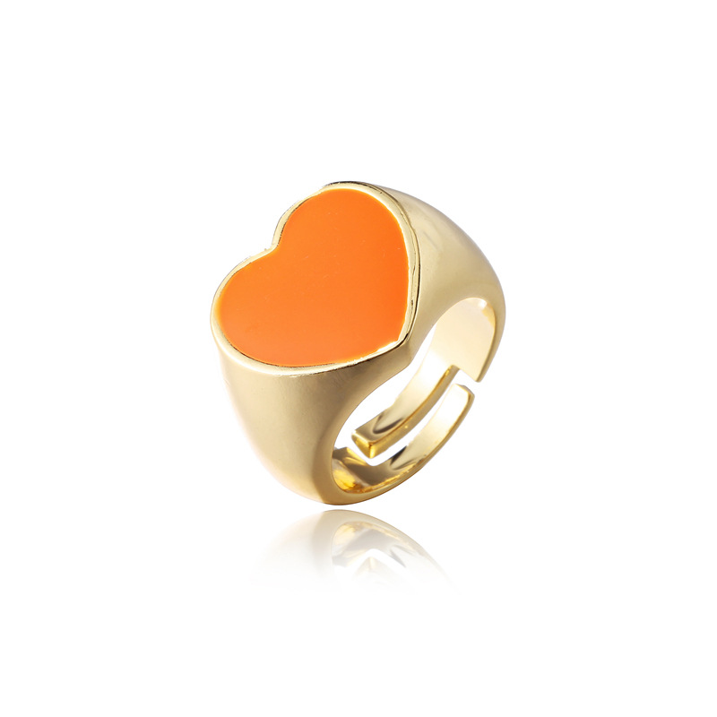 fashion color dripping heart copper plated 18K gold ring