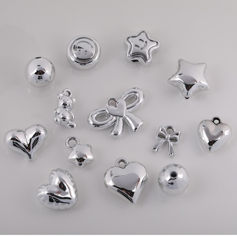 Multi-Specification Silver Heart-Shaped Star Bow Loose Beads DIY Handmade Mobile Phone Chain Beaded Jewelry Accessories