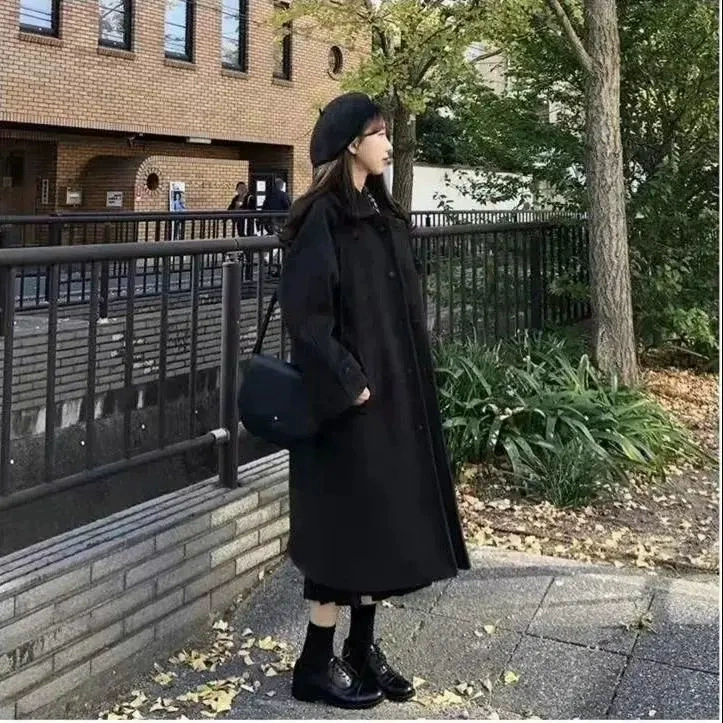 Трансграничное шерстяное пальто женский средний и длинный 2024 зимний новый корейский тонкий плащ утолщение до колен шерстяное пальто