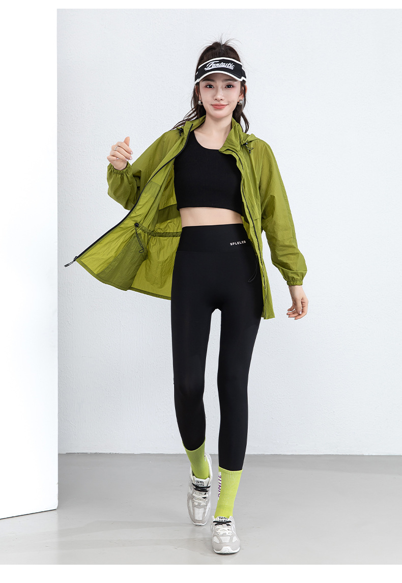 Áo chống nắng nữ dáng dài có mũ, chất liệu nylon mỏng nhẹ thoáng khí — Màu xanh lá cây chi tiết 22