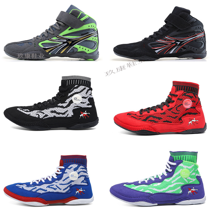 Cross-border New High-top Boxing Shoes Men's and Women's Sanda Free Fighting Training Shoes Non-slip Wear-resistant Wrestling Sports