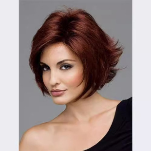 Yiwu New Synthetic Wig with Side Bangs, Anti-Frizz, Voluminous Short Straight Hair for Women, Burgundy High-Temperature Fiber Short Hair