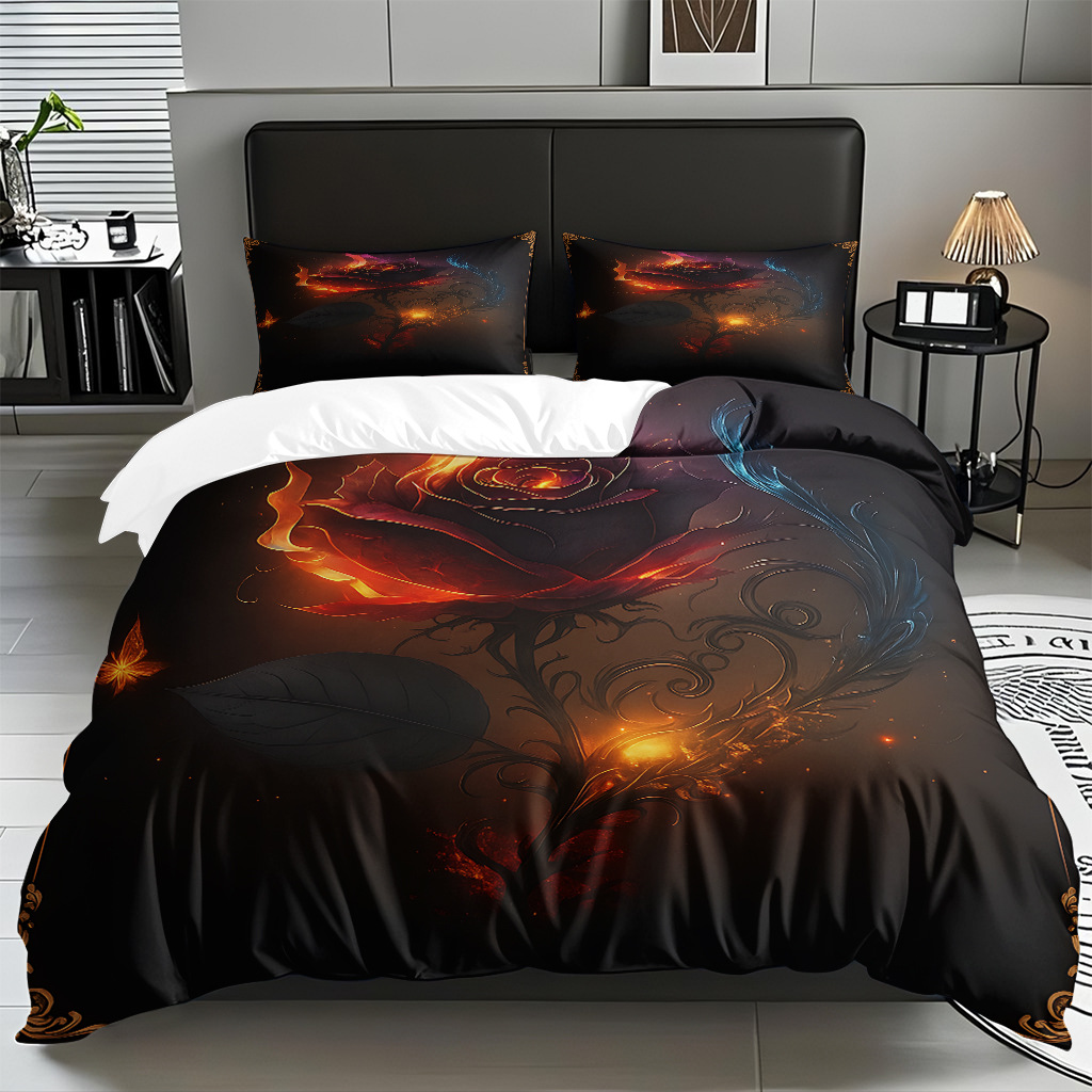 TEMU / JIT multivariado rosa digital impresión set edredón suave piel transpirable fábrica de origen textil