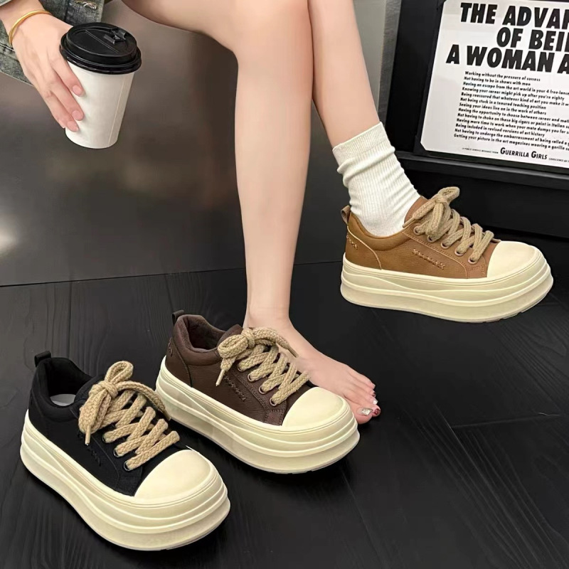 Yang Mi's Same Style Thick-Soled Sneakers for Women, 2025 Autumn New Popular Warm Retro Versatile Casual Sports Shoes for Women
