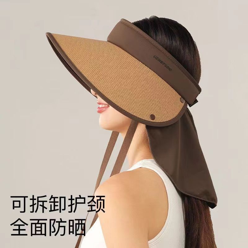 防晒帽子女夏季新款加宽帽檐空顶帽户外运动环绕式防紫外线遮阳帽