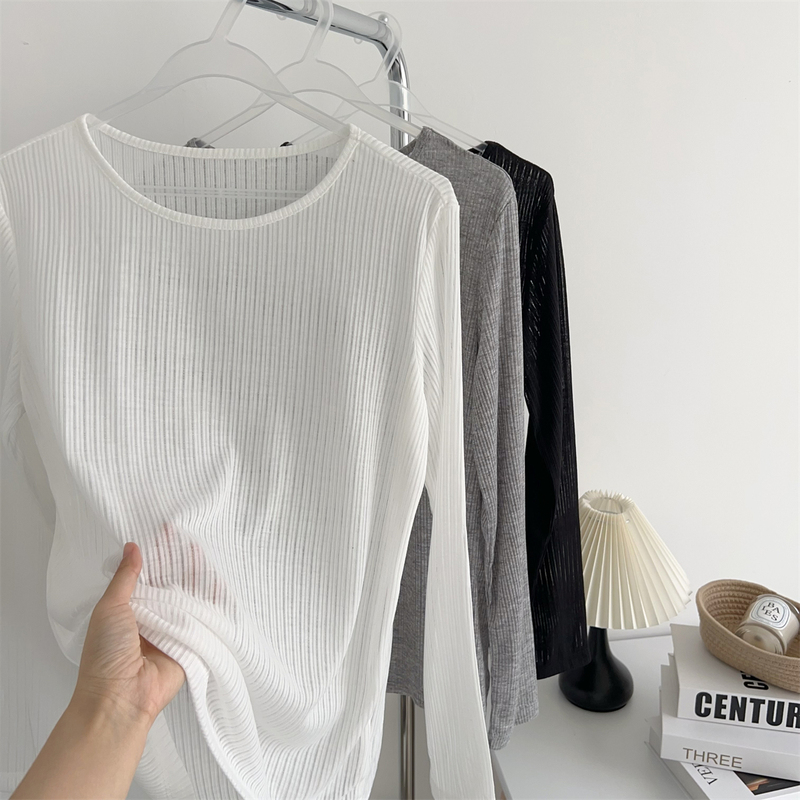 White Sheer Sun Protection Long-Sleeve T-Shirt for Women, Summer Thin Loose Air-Conditioning Swimwear Cover-Up Top