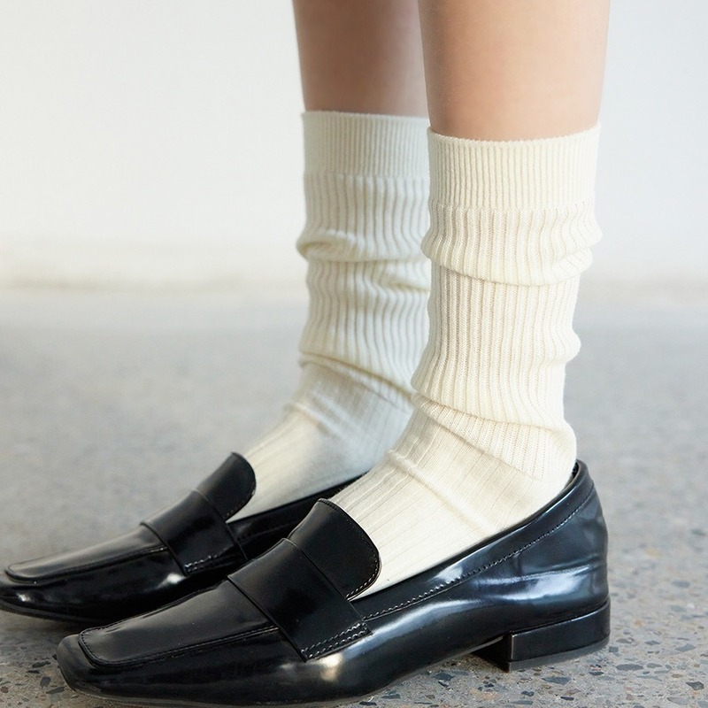 White Socks Women's Spring and Autumn Grey Mid-length Socks Japanese Style Stacked Socks Show Calf Stockings Academic Style Knitted Socks