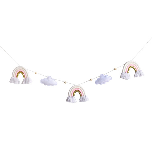 ins decoration Nordic style clouds rainbow wooden beads hanging decorations children's room crib tent bed curtain decoration