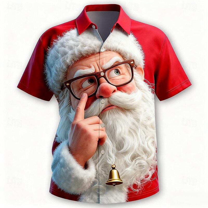 Cross-Border Christmas Eve Christmas 3D Digital Printing Casual Loose Short-Sleeved Hawaiian Men's Shirt