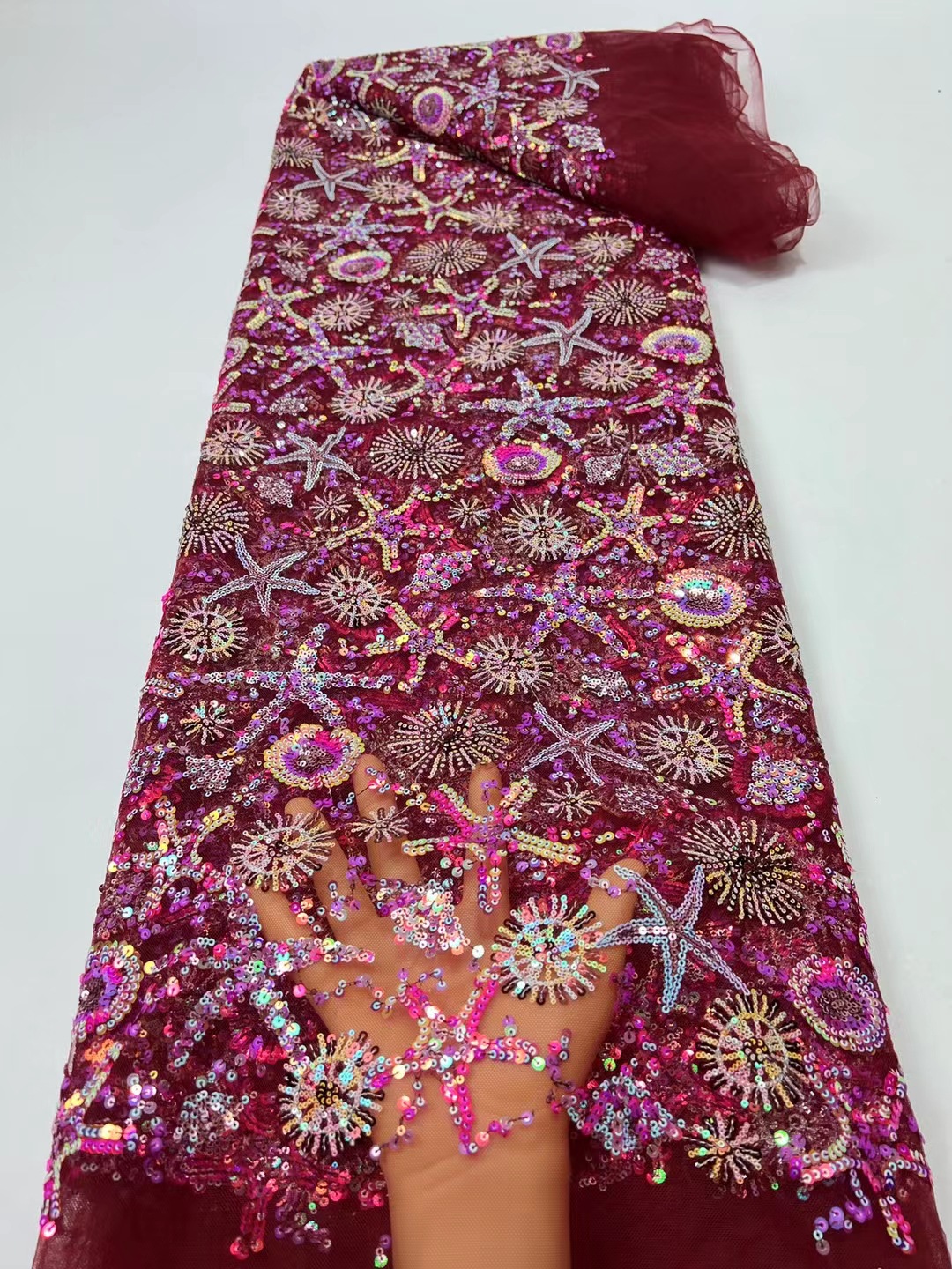 En stock lentejuelas bordado africano encaje vestido de novia tela bordada lentejuelas encaje tela JX2604 image 10