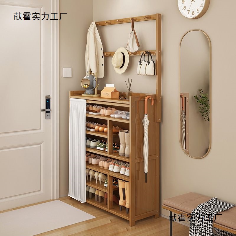 Coat Rack and Shoe Cabinet Two-In-One Multi-Layer Household Shoe Rack Upgraded and Reinforced Dormitory Rental House Door Dust-Proof Storage