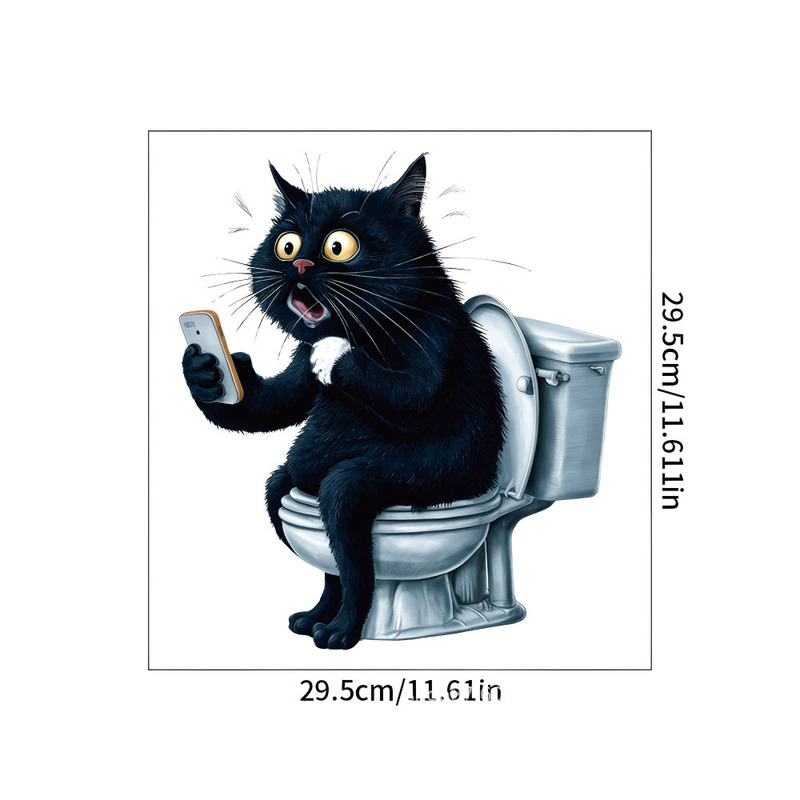 国境を越えた人気の漫画猫バスルームトイレステッカー壁ステッカー装飾 PVC 自己粘着トイレステッカー浴室の装飾|undefined