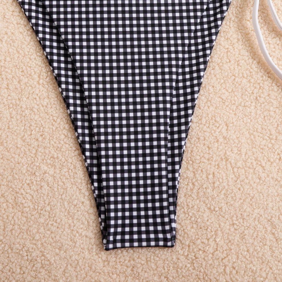 Bikini Swimwear Women Split Bikini Plaid Printed Bow Sexy Swimsuit