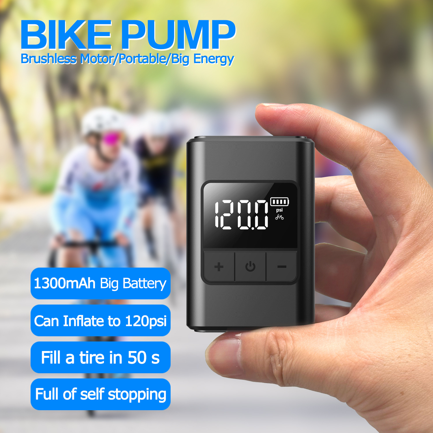 Mini Road Bike Electric Pump Portable Car-Mounted Handheld Smart Air Pump Wireless Electric