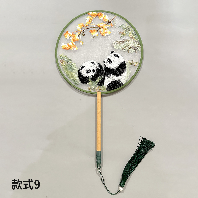 Abanico de grupo bordado Abanico redondo clásico Abanico de palacio Hanfu chino Estilo antiguo Mango largo Borla Cheongsam Ventilador de baile de seda transparente