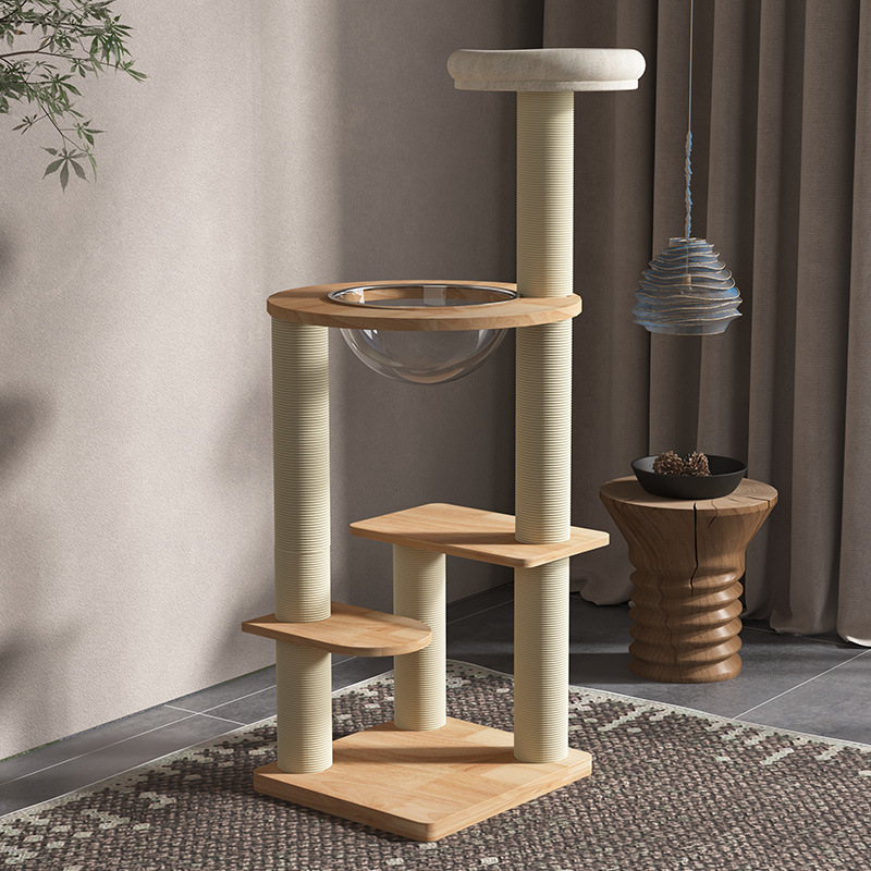 Marco de escalada de gato grande de madera maciza al por mayor plataforma de salto de nido de gato integrada tablero de rasguño cuatro estaciones estante universal espacio cápsula suministros para mascotas