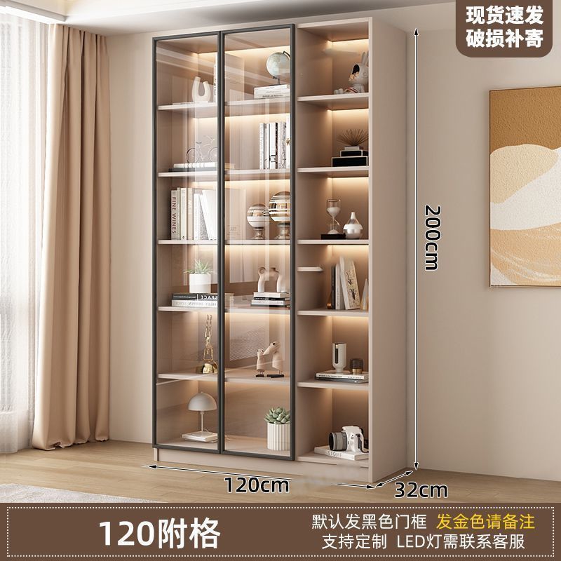 新中式书柜一门到顶加高客厅带玻璃门展示储物柜家用书房门墙书架|undefined