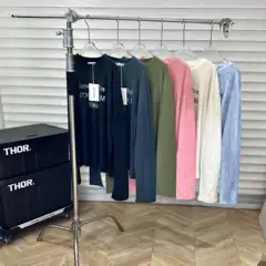 Ceiling AS1996 Logo Letter Print Tea-Dyed Washed Distressed T-Shirt Long Sleeve Crew Neck Base Layer Tee