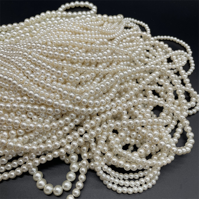 Highlight Glass Straight Hole Imitation Pearl Perforated Paint Round Beads Fake Pearl Glass Beads diy Bracelet Beaded Accessories