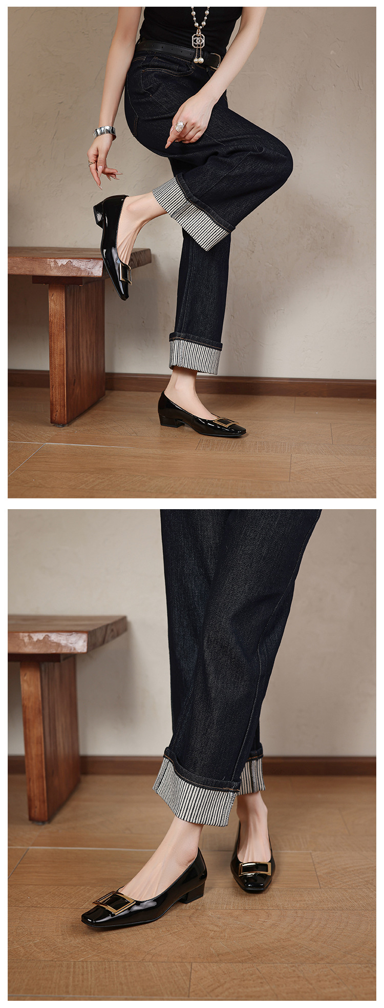 Giày cao gót nữ mũi vuông gót vuông 3 cm, cổ nông, form rộng size lớn 33–41 — đen chi tiết 18