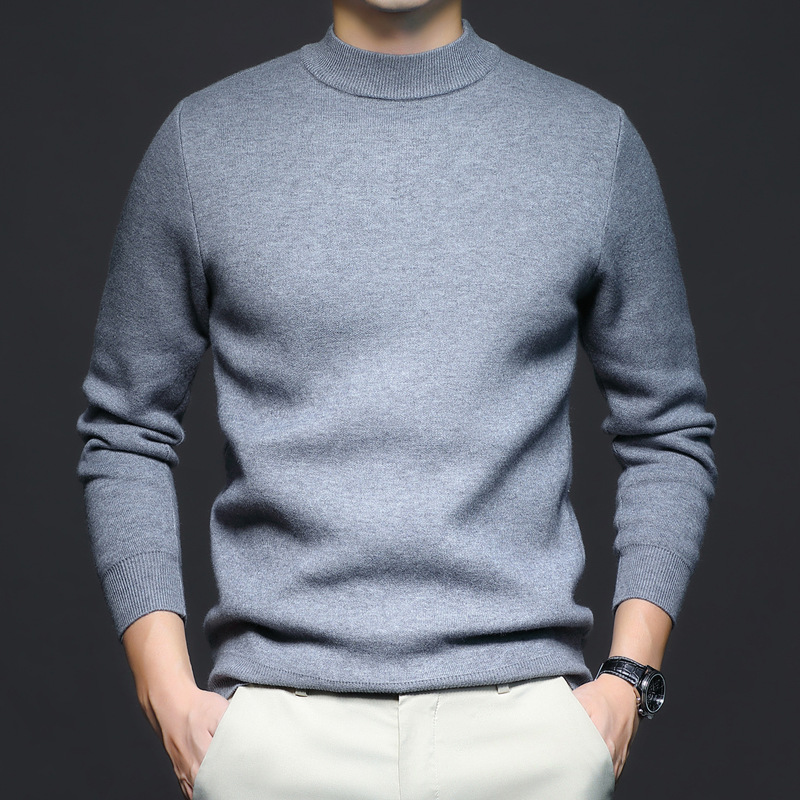 Factory direct new men's autumn solid color semi-high collar men's slim sweater men's youth base sweater men's clothing