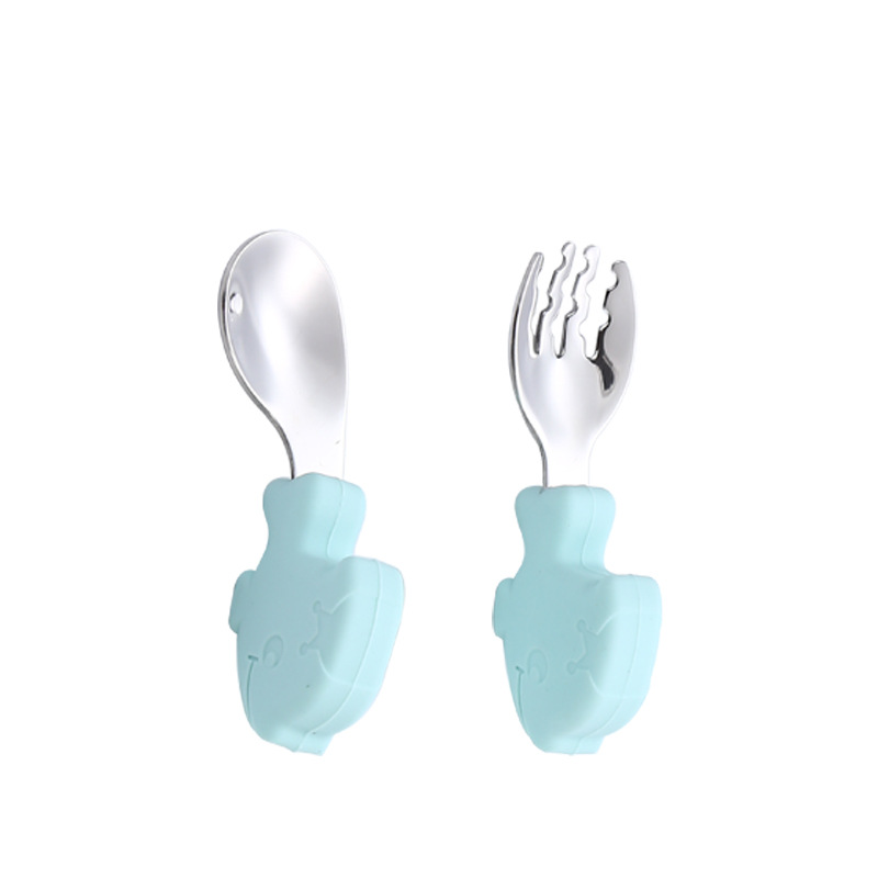 Cuchara DE LOS NIÑOS Tenedor 316 Acero inoxidable cuchara Tenedor vajilla traje de almacenamiento bebé aprendiendo a comer dibujos animados lindo mango corto