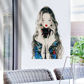 气质红唇女生贴纸长发欧美美女头像墙面可移除装饰墙贴画 46014
