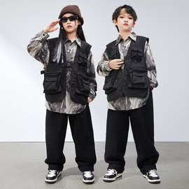 六一儿童表演出服嘻哈少儿hiphop街舞潮牌童装酷帅男女童马甲套装
