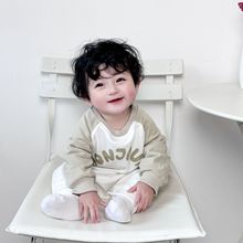 韩版婴儿连体衣春秋装拼色连身卫衣男女宝宝字母休闲宽松哈衣长爬