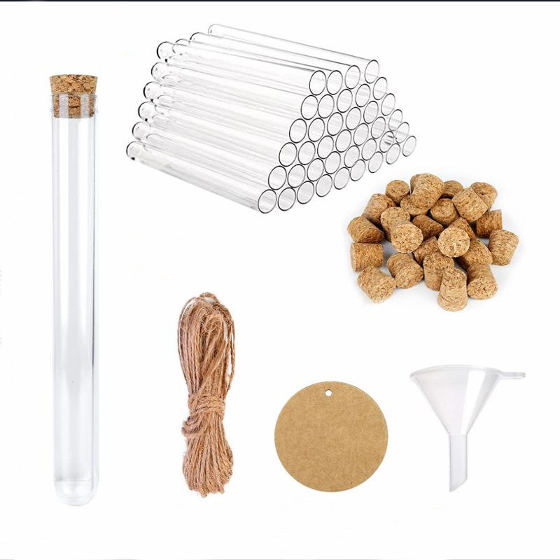 Kangfeng fabricante PS tubo de ensayo de plástico con corcho 20 ml16 * 150 combinación conjunto Etiqueta de montaje embudo cuerda de cáñamo
