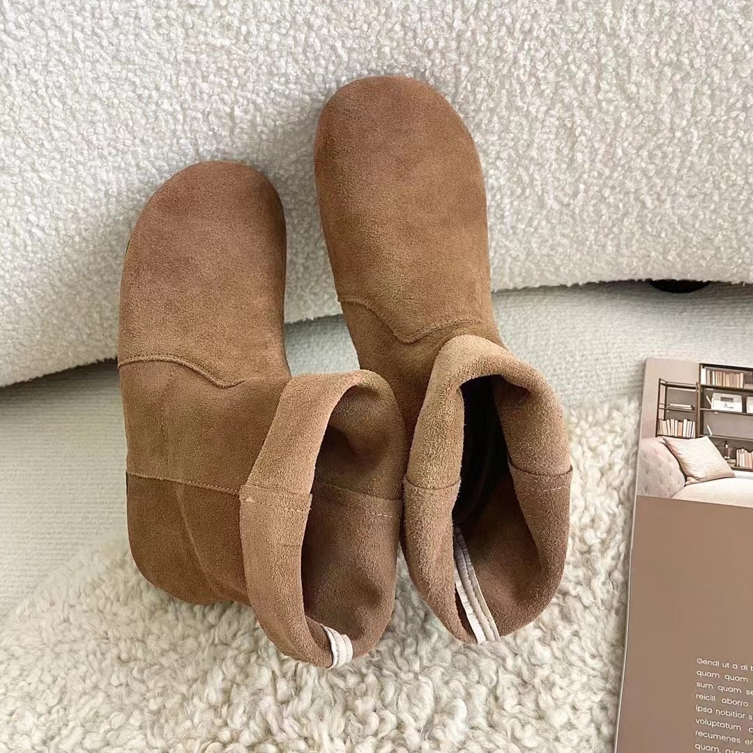 Chaussures ShoeVault en cuir suédé véritable pour femme, modèle Martin, collection automne-hiver 2024, style rétro, bout rond, souple, confortable et polyvalent._voghion.com