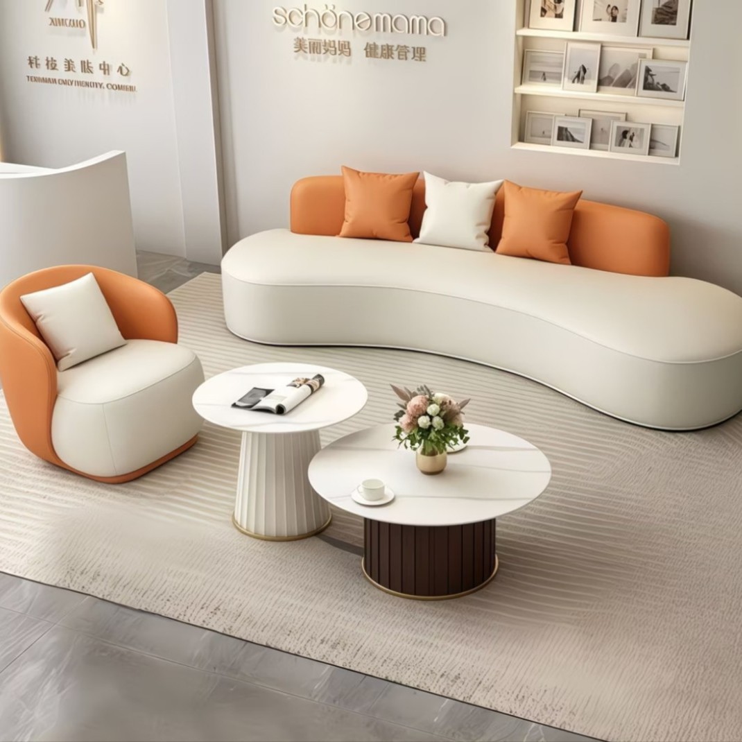 Hotel Lobby Sales Office Beauty Salon Rest Area Curved Sofa Chair Reception Meeting Sofa Coffee Table Set