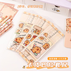 かわいい漫画定規セット学生一般描画 20 センチメートル透明定規三角ボード試験ツール 4 ピース定規セット