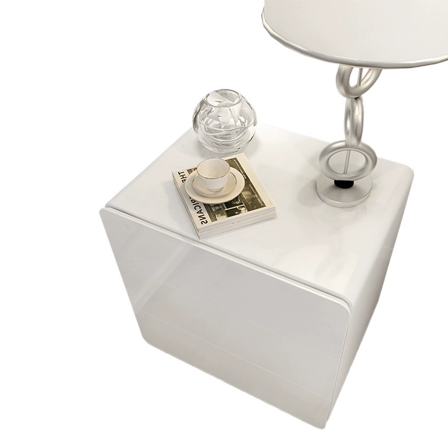 Тумбочка Простая современная спальня для хранения Маленький боковой шкаф Белая краска для выпечки Интеллектуальная тумбочка Твердый деревянный шкаф с тремя ящиками