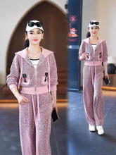 时尚休闲运动套装女2025春季新款连帽开衫外套阔腿裤显两件套潮