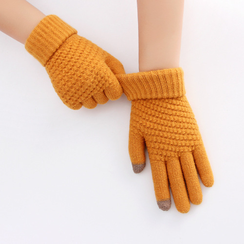 Winter warm touch screen gloves knitted wool cold-proof imitation cashmere thickened outdoor cycling non-slip gloves for men and women