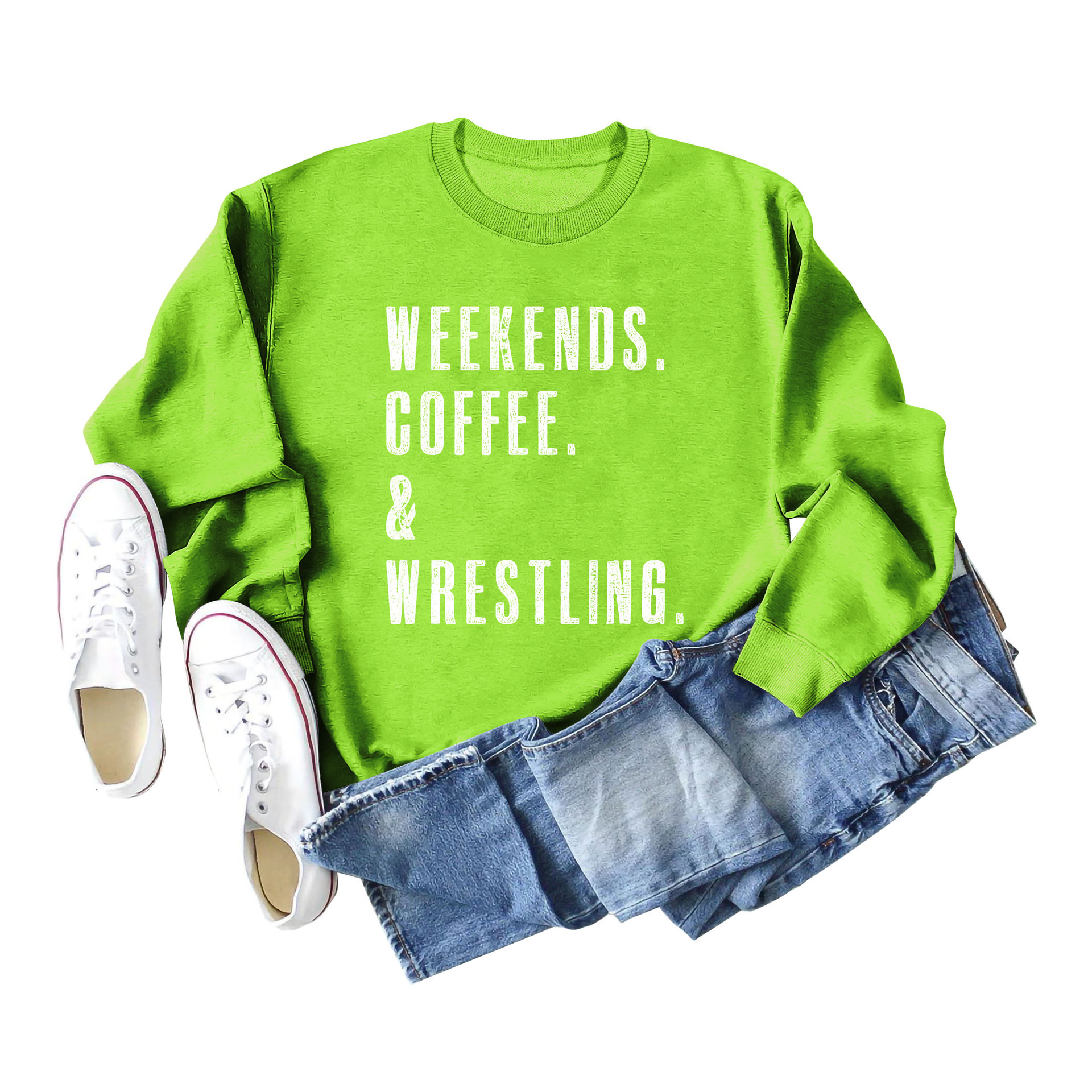 Fines de semana café Amazon en stock cuello redondo moda letras más tamaño Otoño e Invierno manga larga suéter