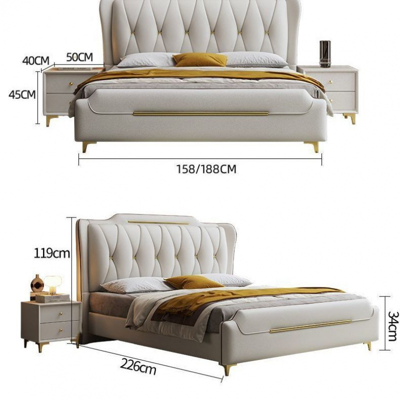 Cama de cuero de lujo ligero italiano de alta gama 1.5m cama principal doble 1.8x2 m cama doble de lujo cama de boda de alta gama